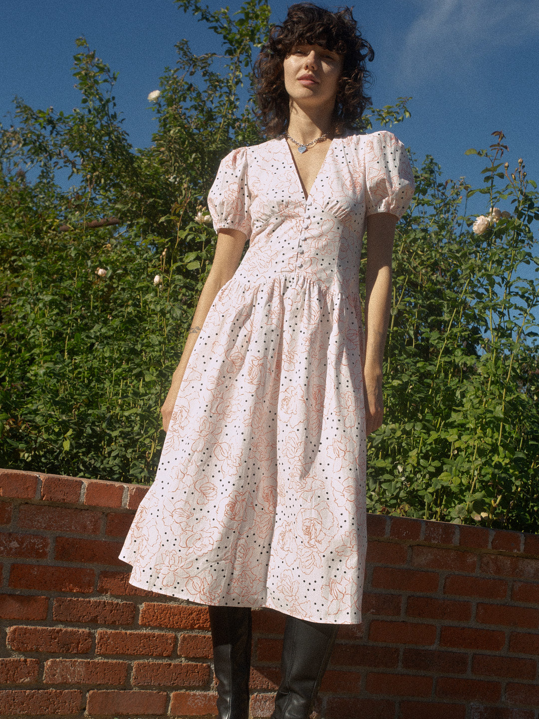 Elizabeth Dress Rose White Dot All New