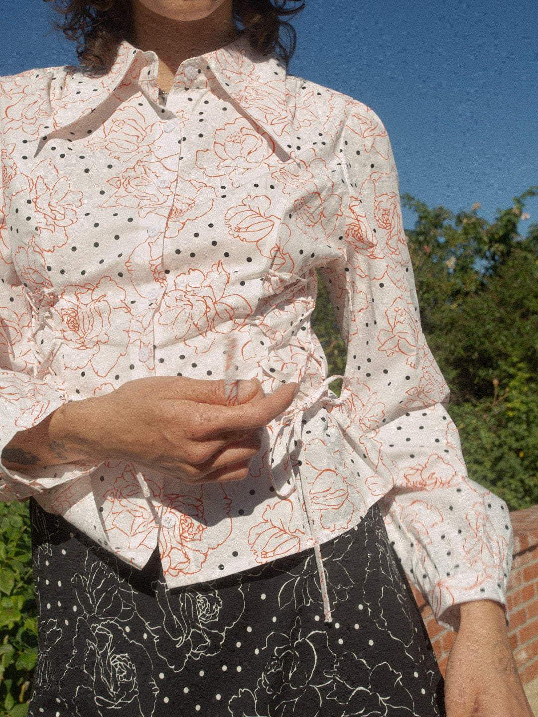 Jasper Button Up Rose Dot White Fresh Design