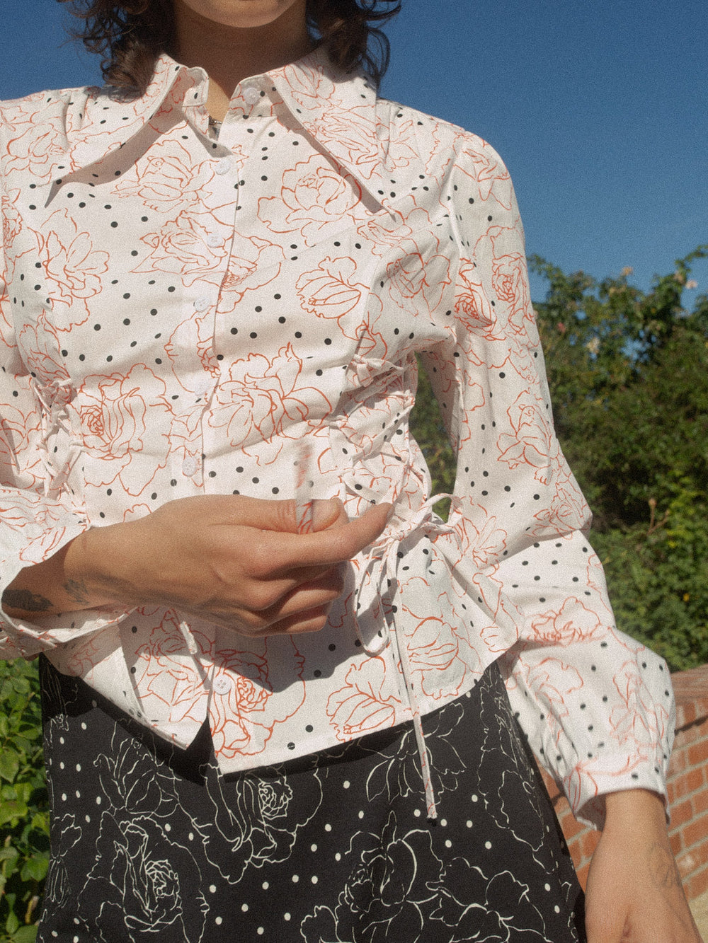 Jasper Button Up Rose Dot White Fresh Design