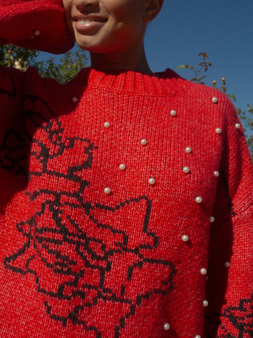 Iris Pearl Sweater Rose Dot Red Exclusive Style