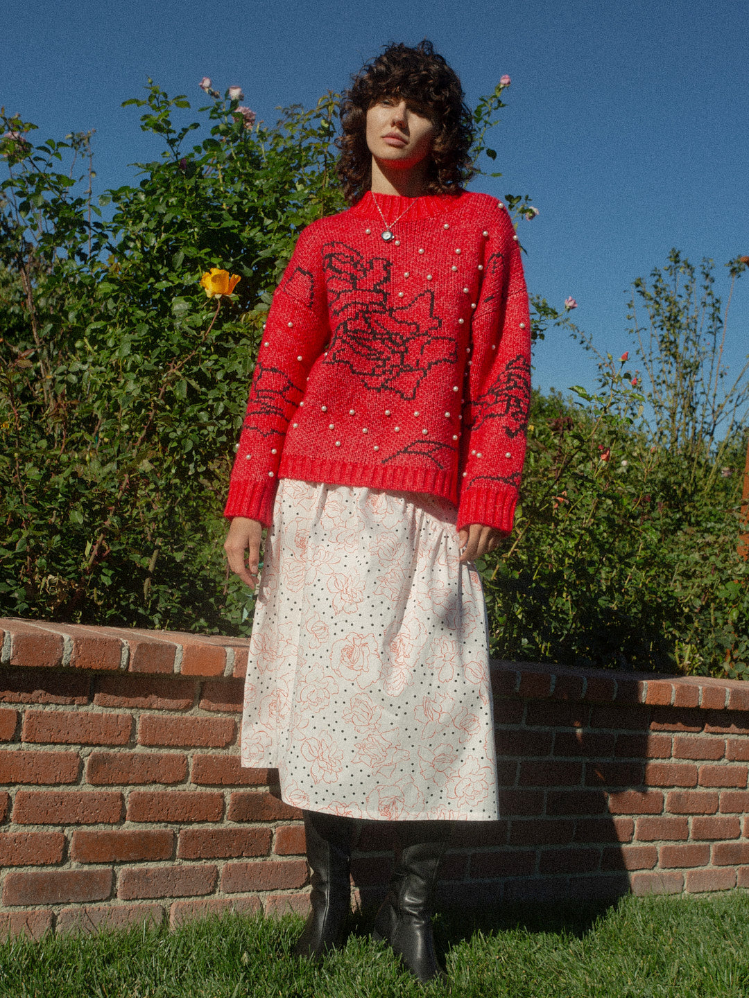 Iris Pearl Sweater Rose Dot Red Exclusive Style
