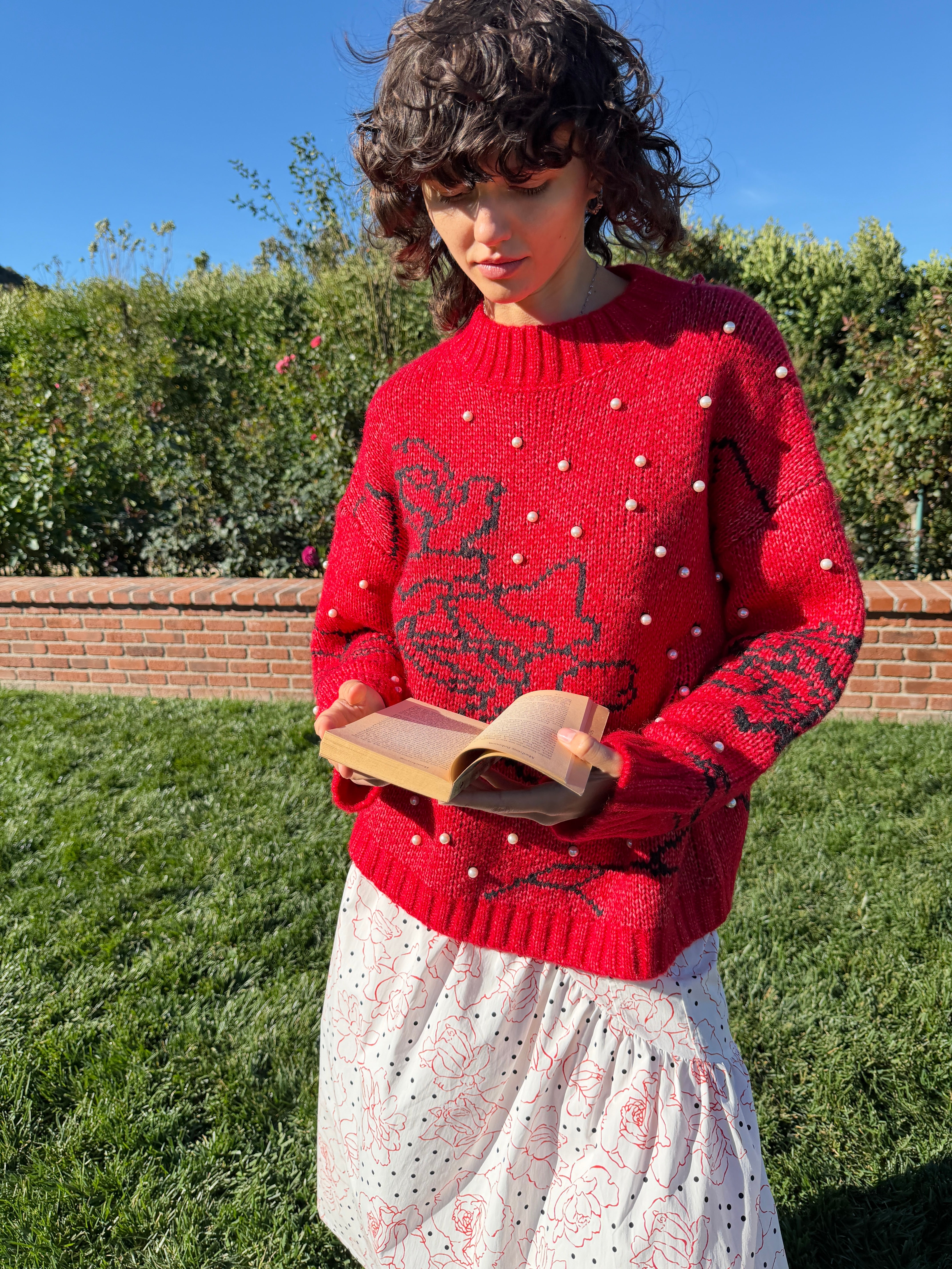 Iris Pearl Sweater Rose Dot Red Exclusive Style