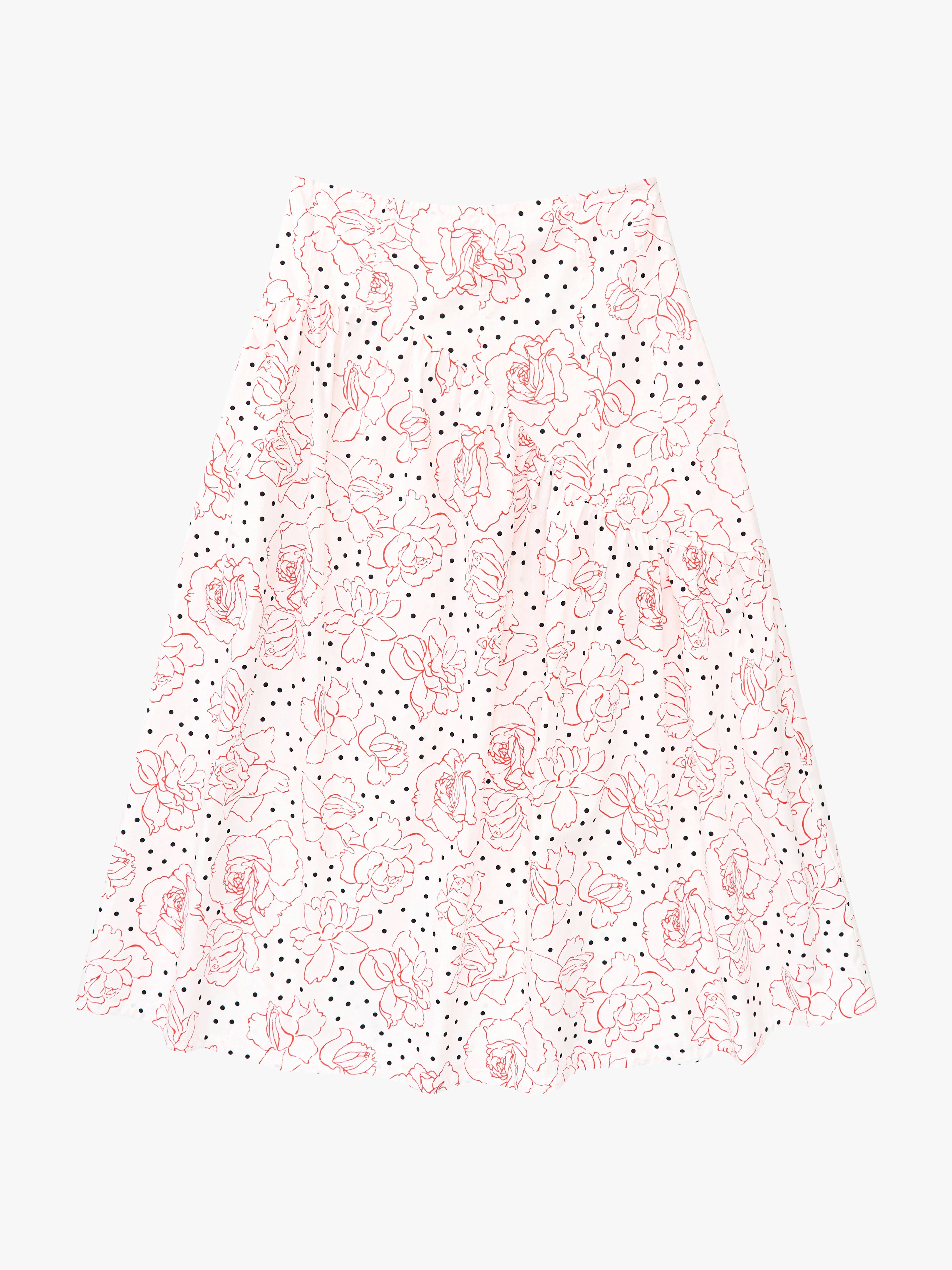 Maeve Midi Skirt Rose Dot White Fine Craftsmanship