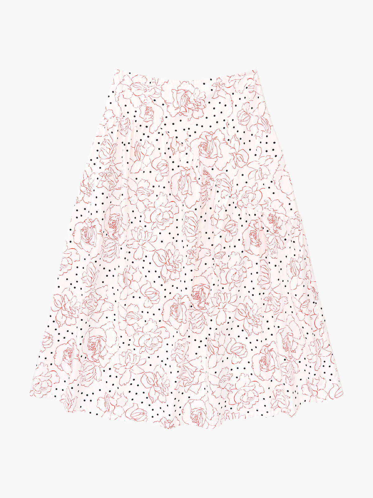 Maeve Midi Skirt Rose Dot White Fine Craftsmanship