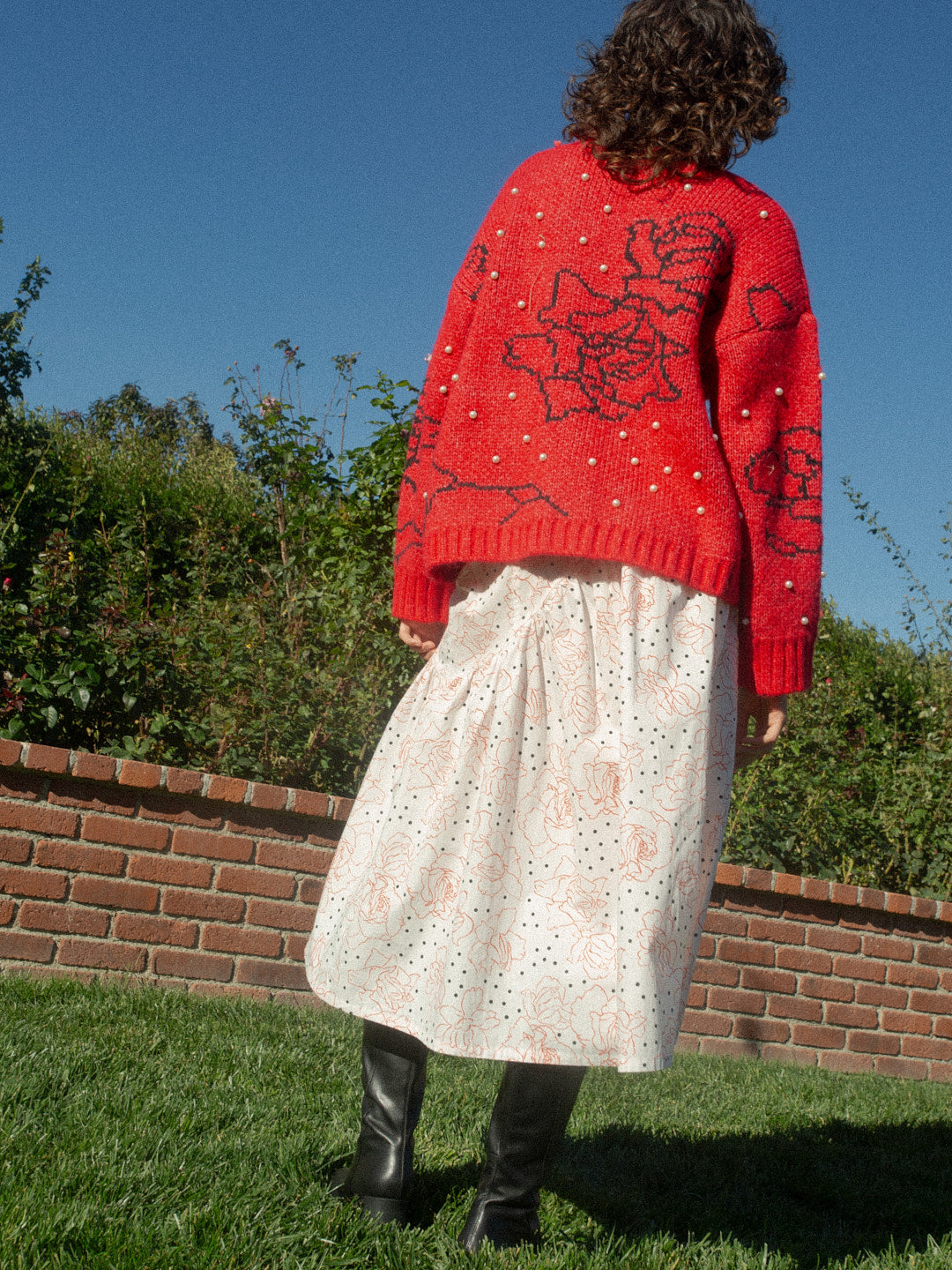 Maeve Midi Skirt Rose Dot White Fine Craftsmanship