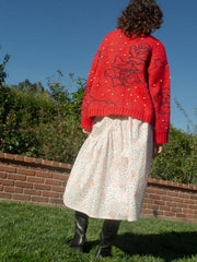 Maeve Midi Skirt Rose Dot White Fine Craftsmanship