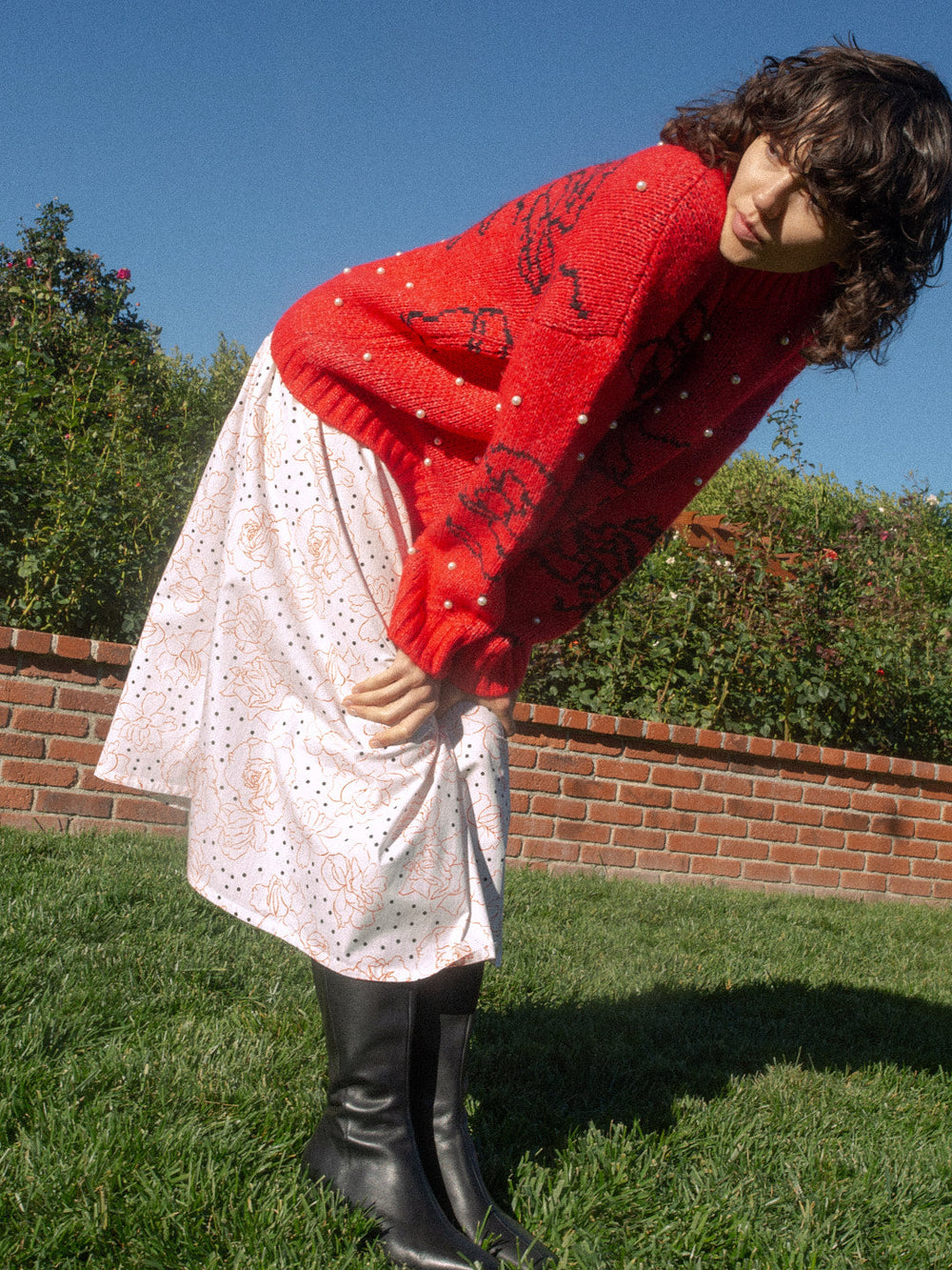 Maeve Midi Skirt Rose Dot White Fine Craftsmanship