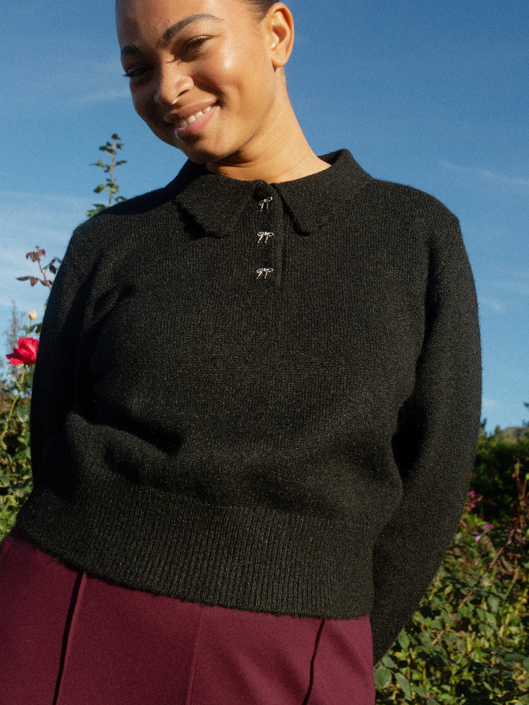 Posey Polo Sweater Black Fine Craftsmanship