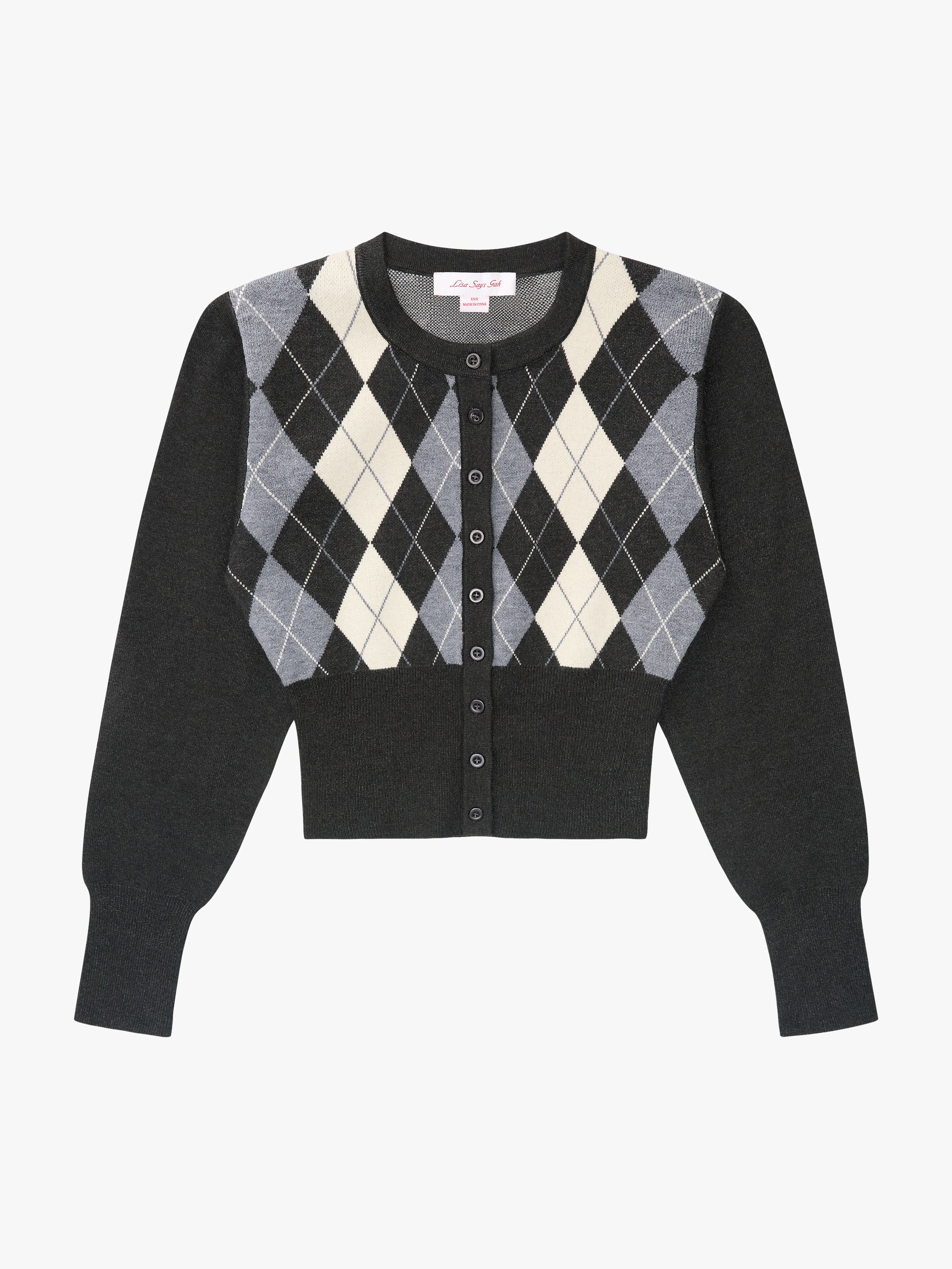 Emi Cardi Grey Argyle All New