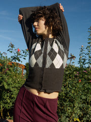 Emi Cardi Grey Argyle All New