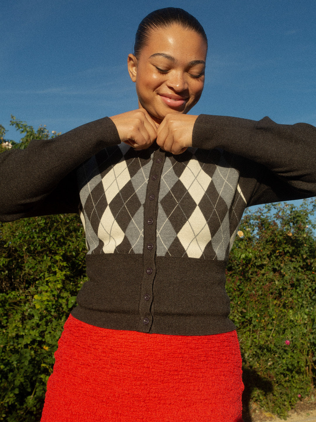 Emi Cardi Grey Argyle All New