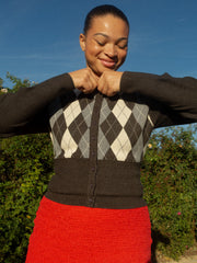 Emi Cardi Grey Argyle All New