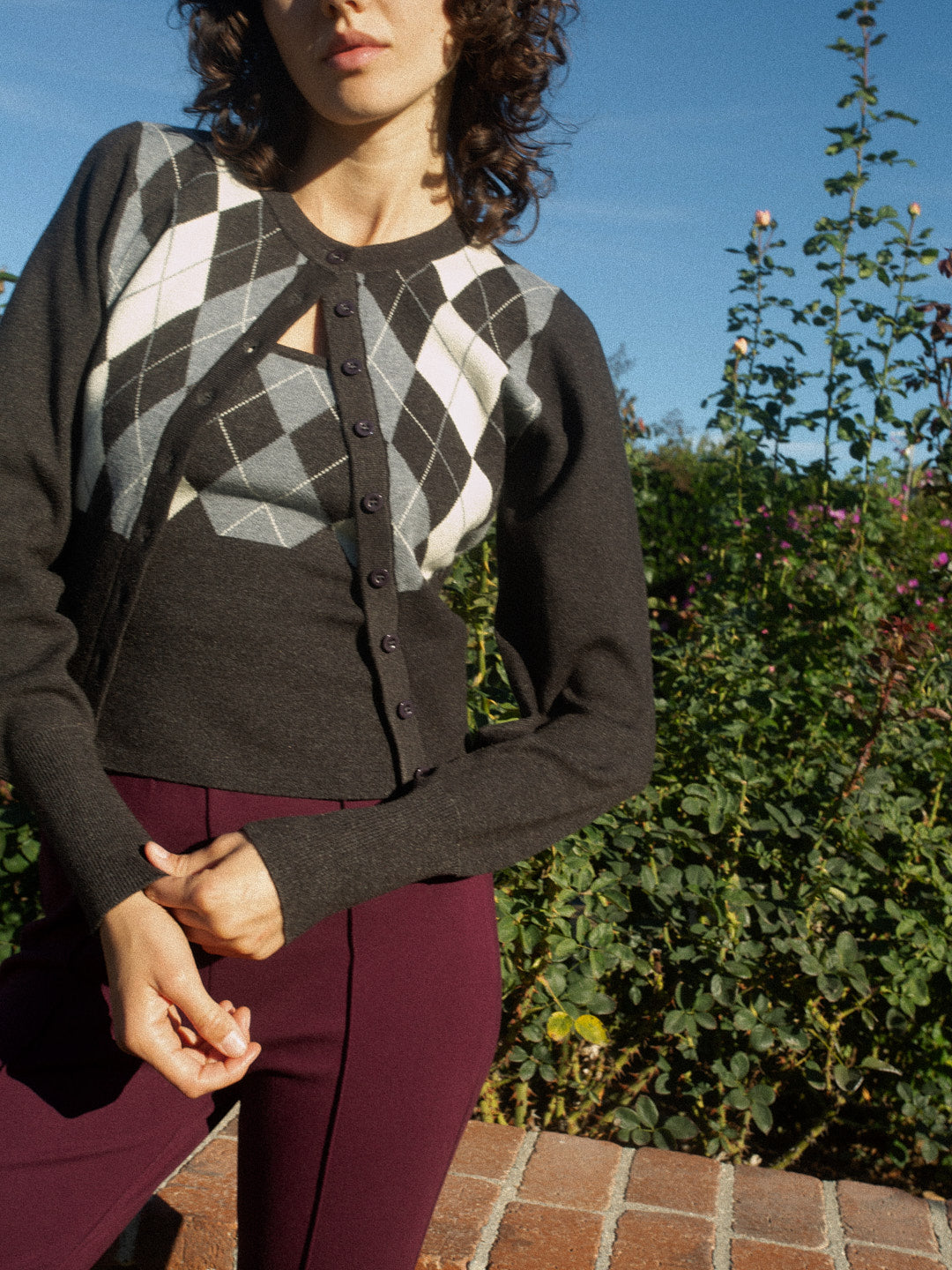 Emi Cardi Grey Argyle All New