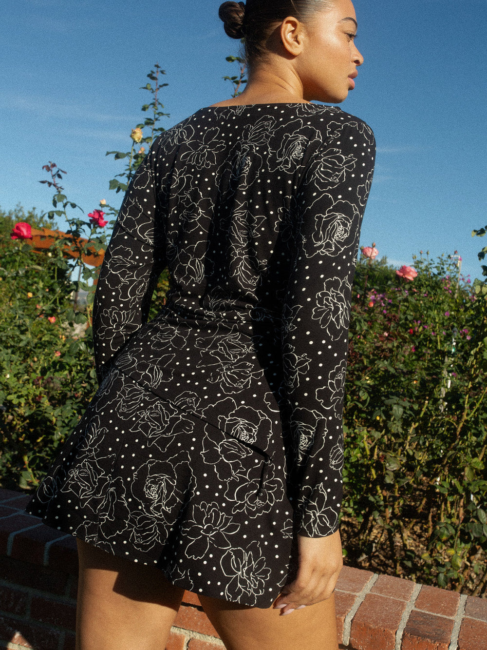 Emma Long Sleeve Top Rose Dot Black Exclusive Style