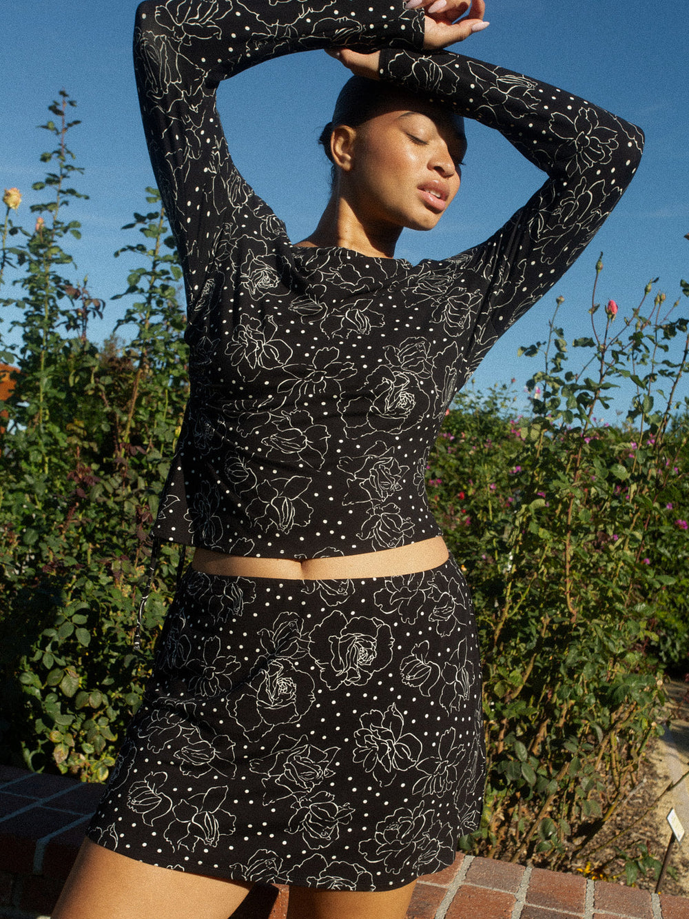 Emma Long Sleeve Top Rose Dot Black Exclusive Style