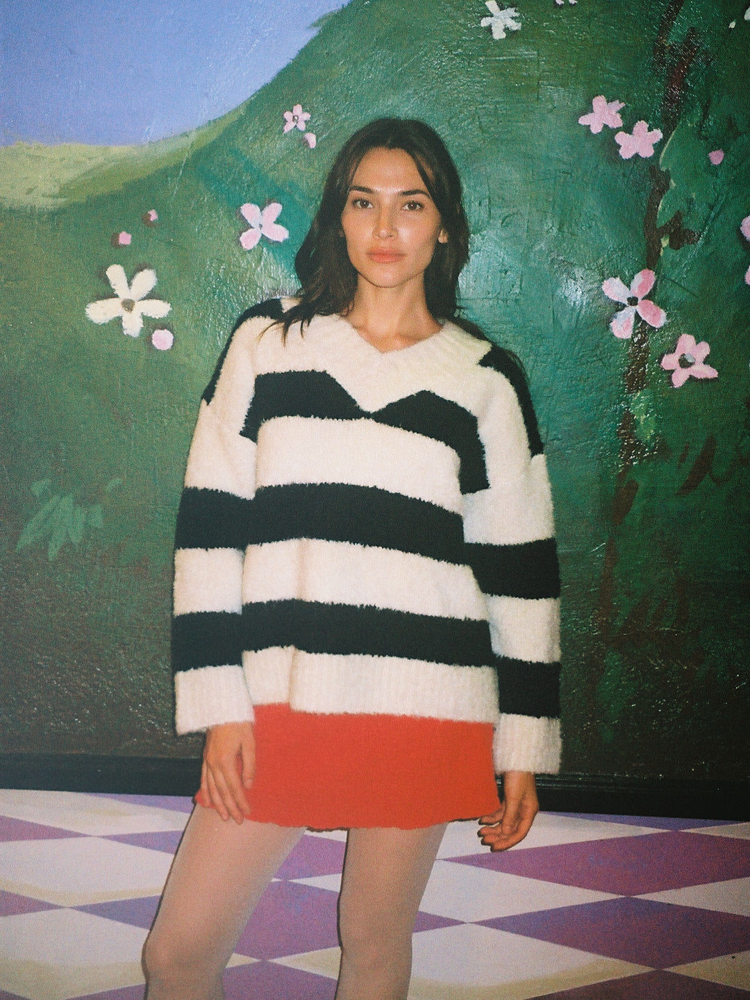 Coby V-Neck Sweater Black/White Stripes Fine Craftsmanship