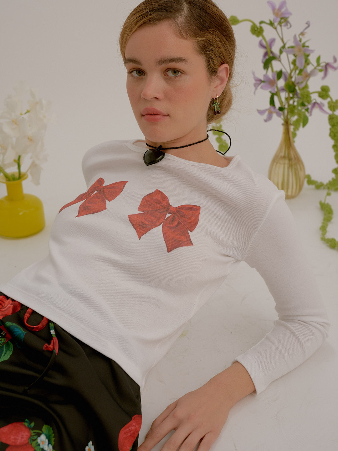 Dana Long Sleeve Tee White/Bows All New
