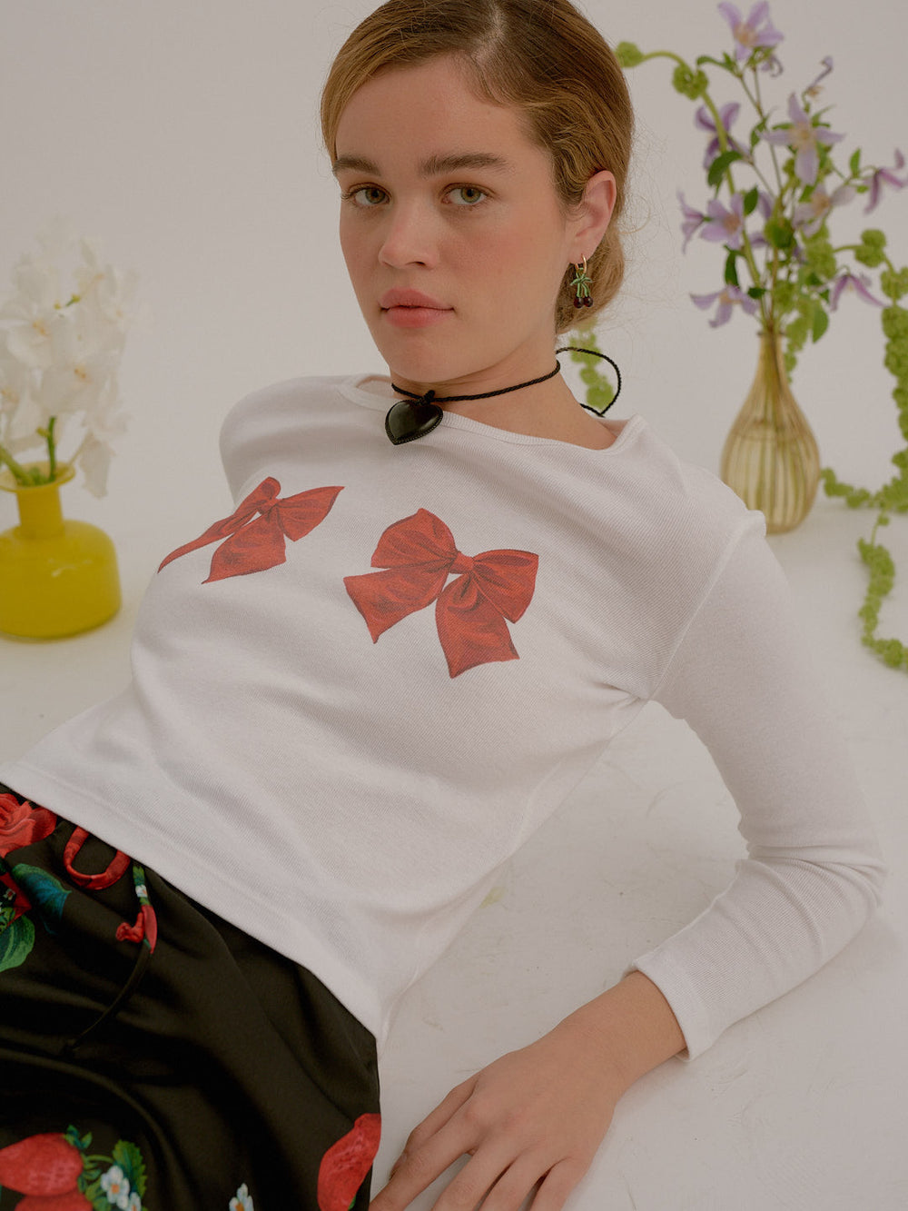 Dana Long Sleeve Tee White/Bows All New