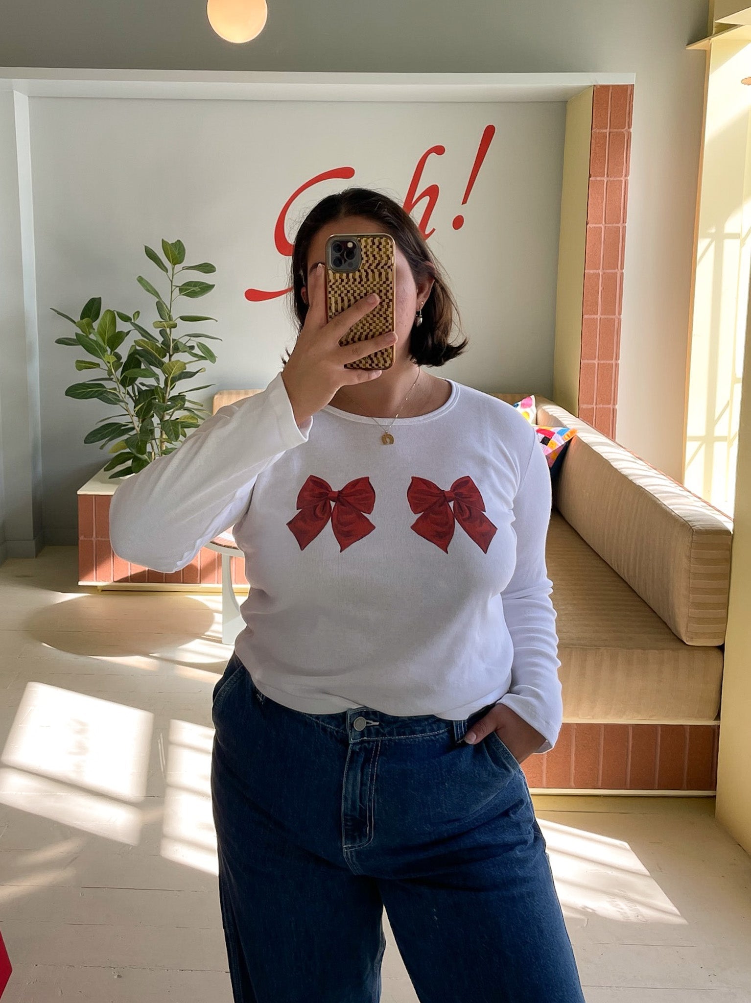 Dana Long Sleeve Tee White/Bows All New
