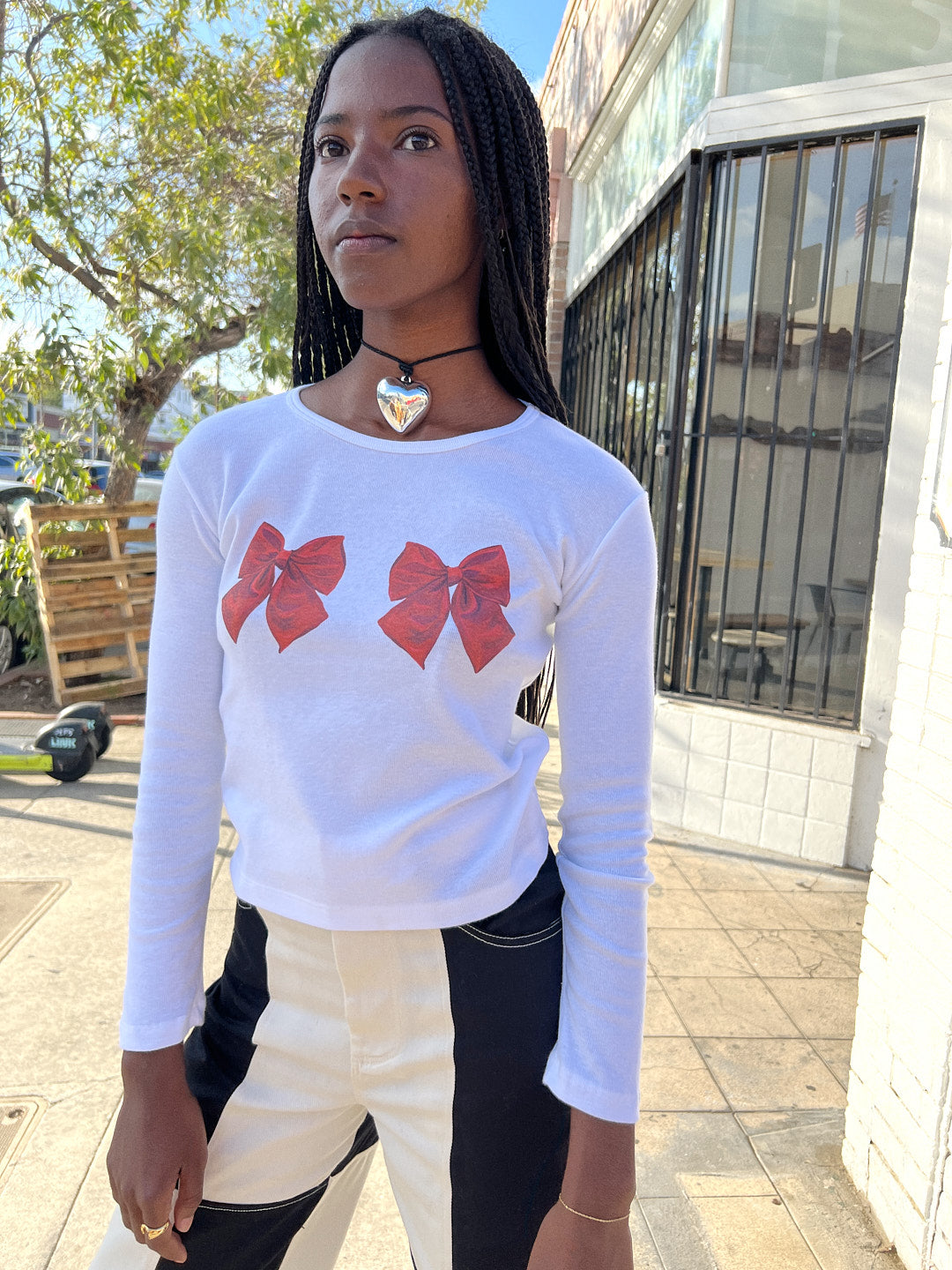 Dana Long Sleeve Tee White/Bows All New