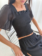 Toni Smocked Top Black Organza Fine Craftsmanship