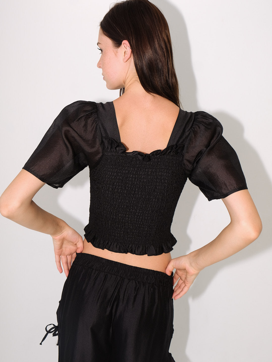 Toni Smocked Top Black Organza Fine Craftsmanship
