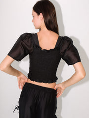 Toni Smocked Top Black Organza Fine Craftsmanship