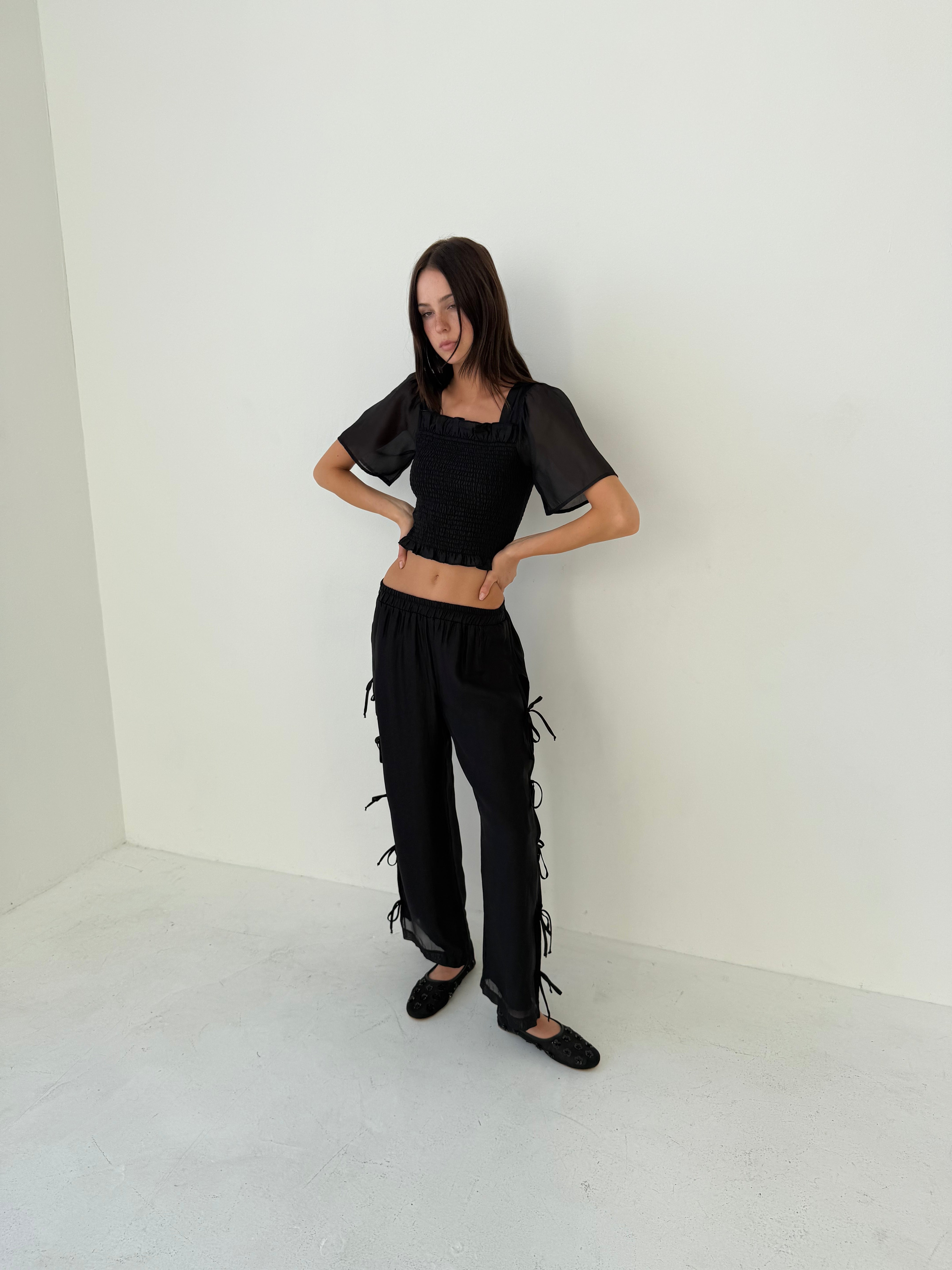 Toni Smocked Top Black Organza Fine Craftsmanship