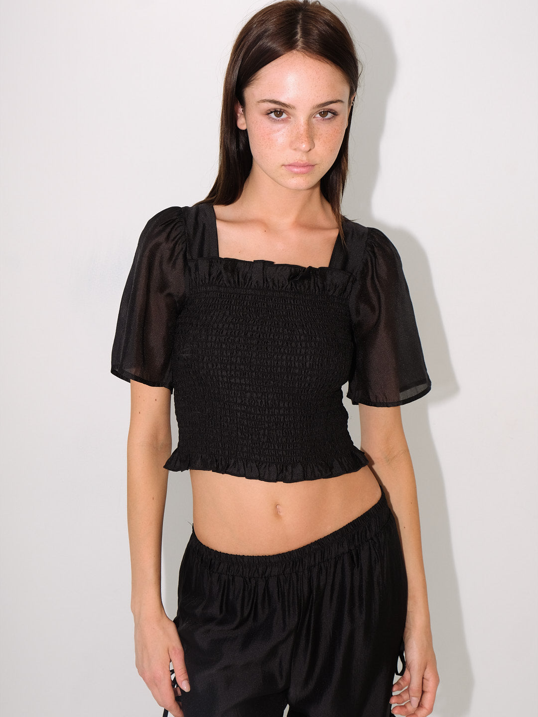 Toni Smocked Top Black Organza Fine Craftsmanship