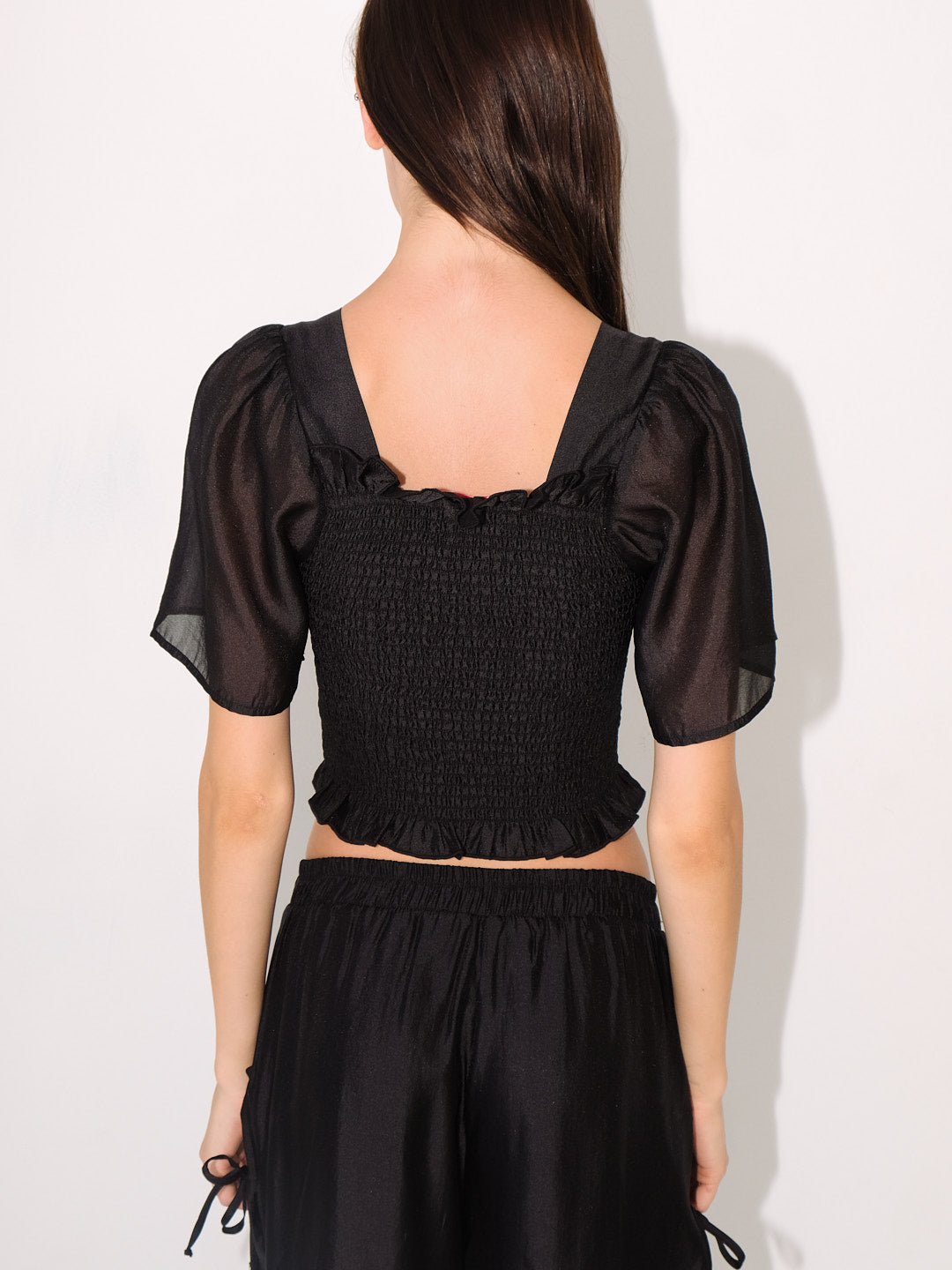 Toni Smocked Top Black Organza Fine Craftsmanship