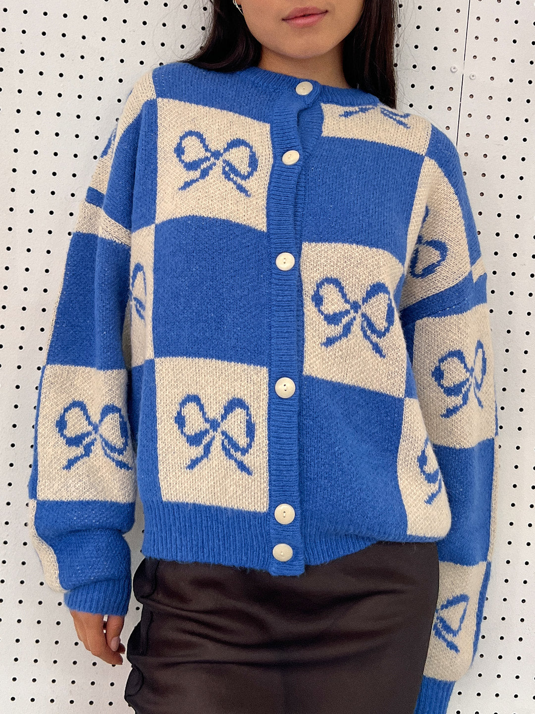 Lauda Cardi Navy Bow Check Fine Craftsmanship