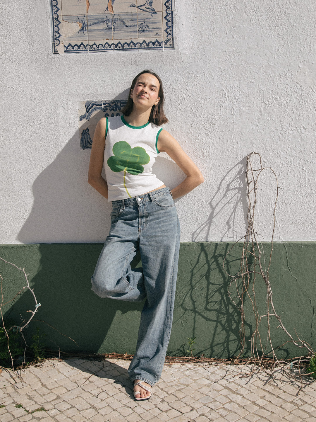 Clover Tank Off-White/Green Fresh Design